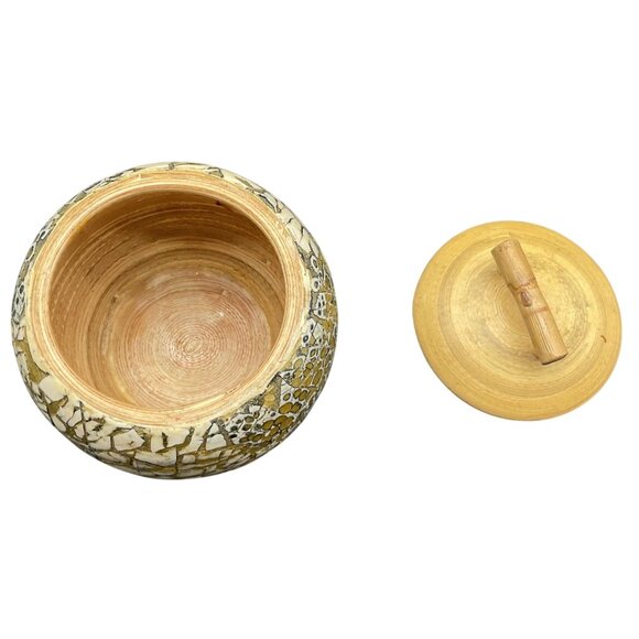 Bamboo Lidded Bowl Trinket Holder With Gold Crackle Accent By Pier 1 - 4" Diamet - Picture 5 of 8